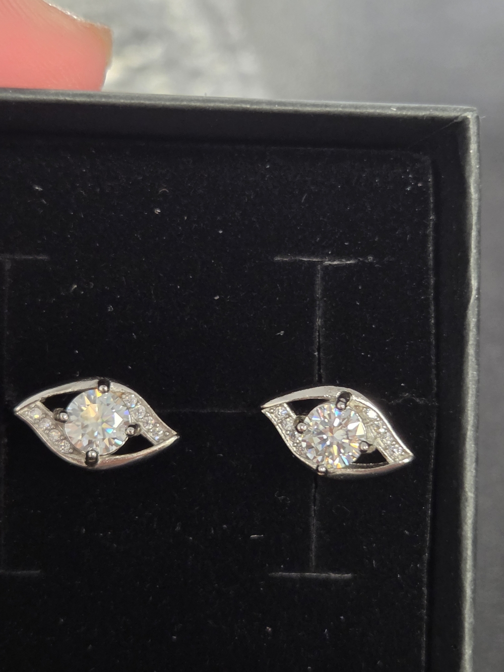 Silver Moissanite Crystal Eye Stud Earrings - Women Jewelry